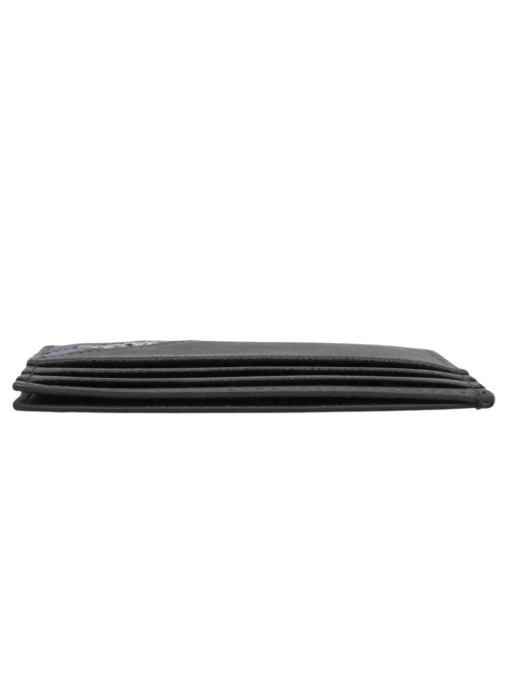 Prada Saffiano Leather Stripe Logo Business Card Case Black